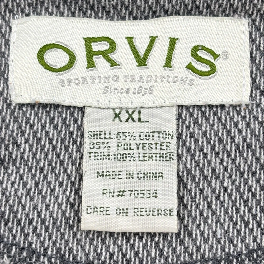Orvis Mens Heavyweight Full Zip Jacket Sweatshirt Leather Elbow Patches Gray XXL